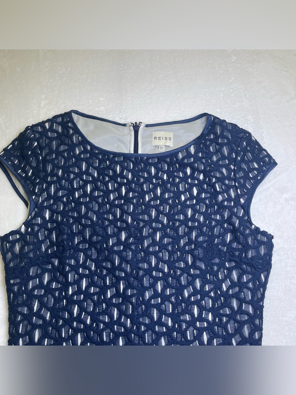 REISS Navy Blue Cutout Lace Cap Sleeve Sheath Dress Size 8